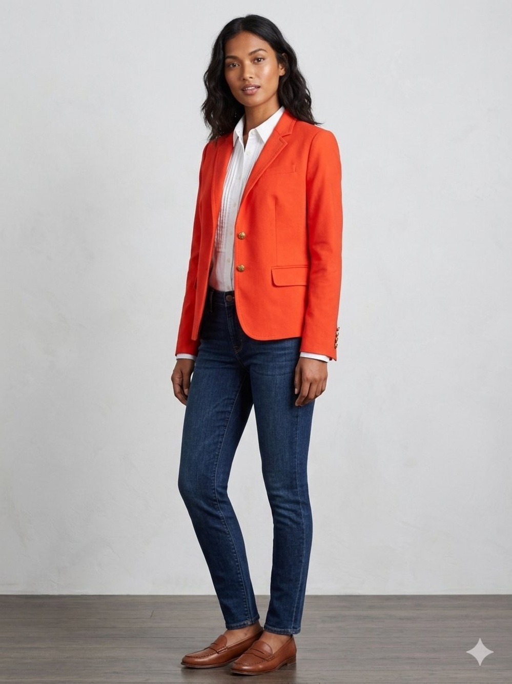 J. Crew Orange Tailored Blazer with Gold Buttons
